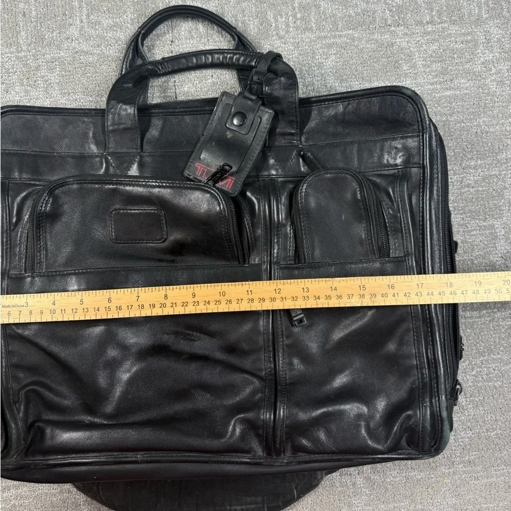 Tumi Alpha Black Leather Expandable Briefcase Laptop Bag